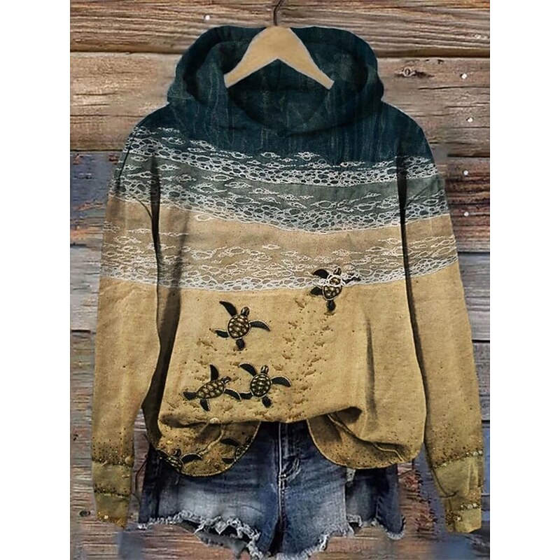 Women's Pullover Hoodie Sweatshirt Animal Streetwear Casual Long Sleeve Hooded Regular Tops Street Holiday Pocket Print Blue Green Khaki Fall Winter3