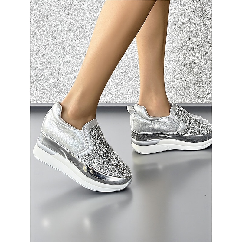 Women's Black Glitter Slip-On Sneakers with Metallic Detailing - Stylish Platform Sneakers, Perfect for Nightlife Parties and Casual Outings2