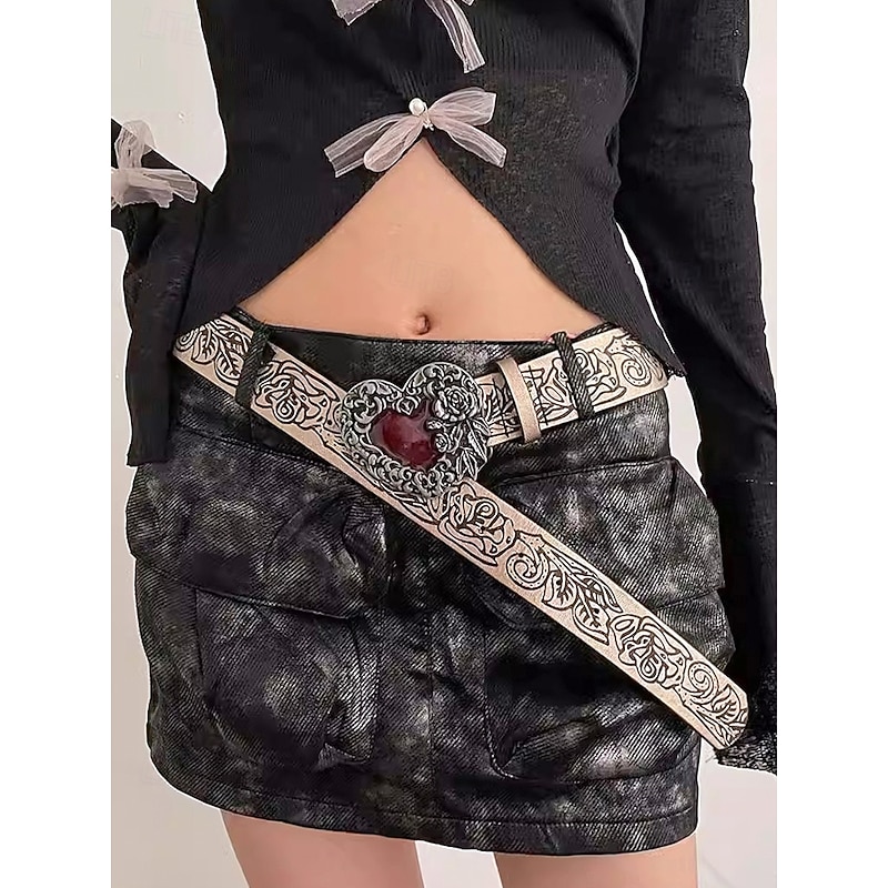 Women's Halloween Gothic Heart Buckle Leather Belt – Vintage Rose Engraved Waist Belt for Costume Party, Cosplay and Night Out4
