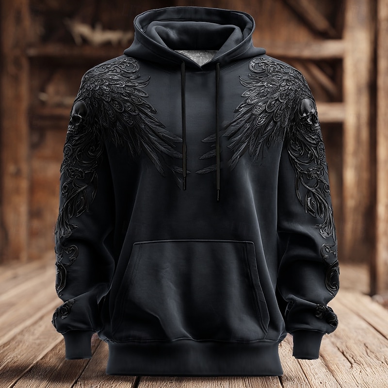 Halloween Men's 3D Sweatshirt Punk Exaggerated Long Sleeve Crew Neck Club Streetwear Black Blue Drawstring 3D Fall Winter Designer4