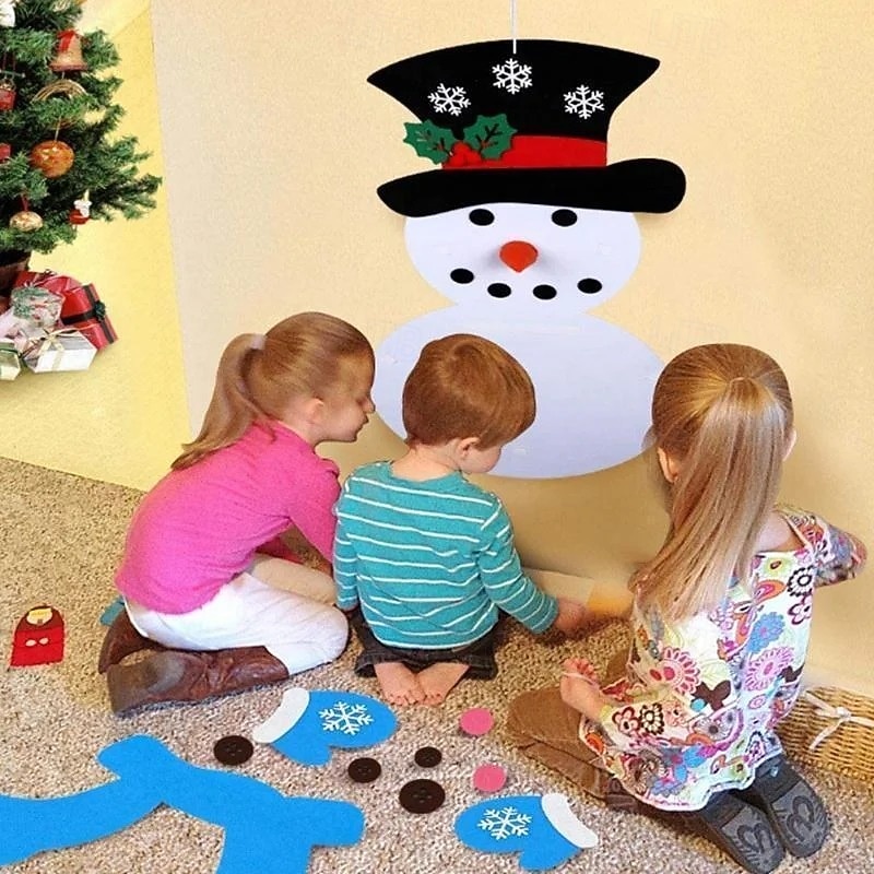Christmas DIY Felt Snowman Set Creative 3D Holiday Decorations Kids Handmade Hanging Ornaments Felt Tree Craft Gift for Home Party Festive Seasonal Winter Decor