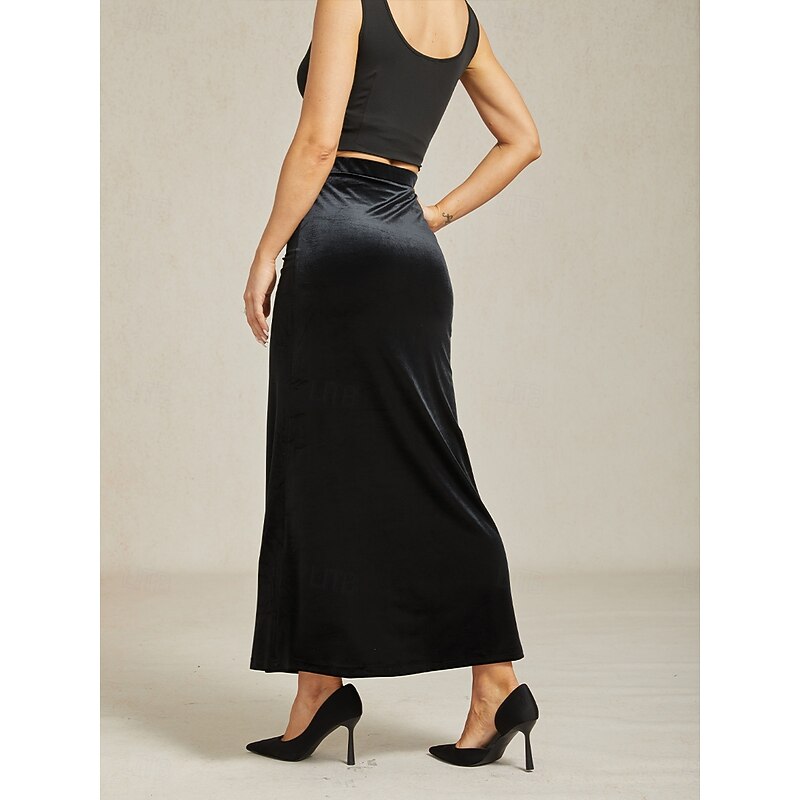 Women's Trumpet / Mermaid Elegant Vintage Long Maxi High Waist Skirts Stretchy Black Fall 100% Polyester2