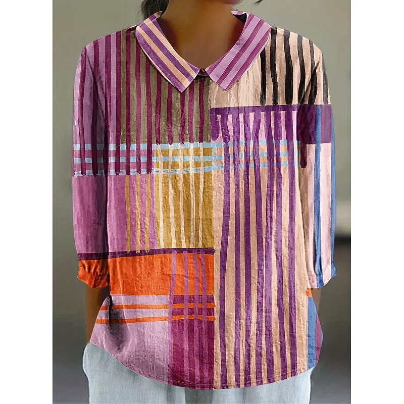 Women's Blouse Long Sleeve Peter Pan Collar Casual Boho Graphic Geometric Bohemia Vintage Tropical Collar Regular Tops Daily Buttons Print Pink Summer Spring Fall