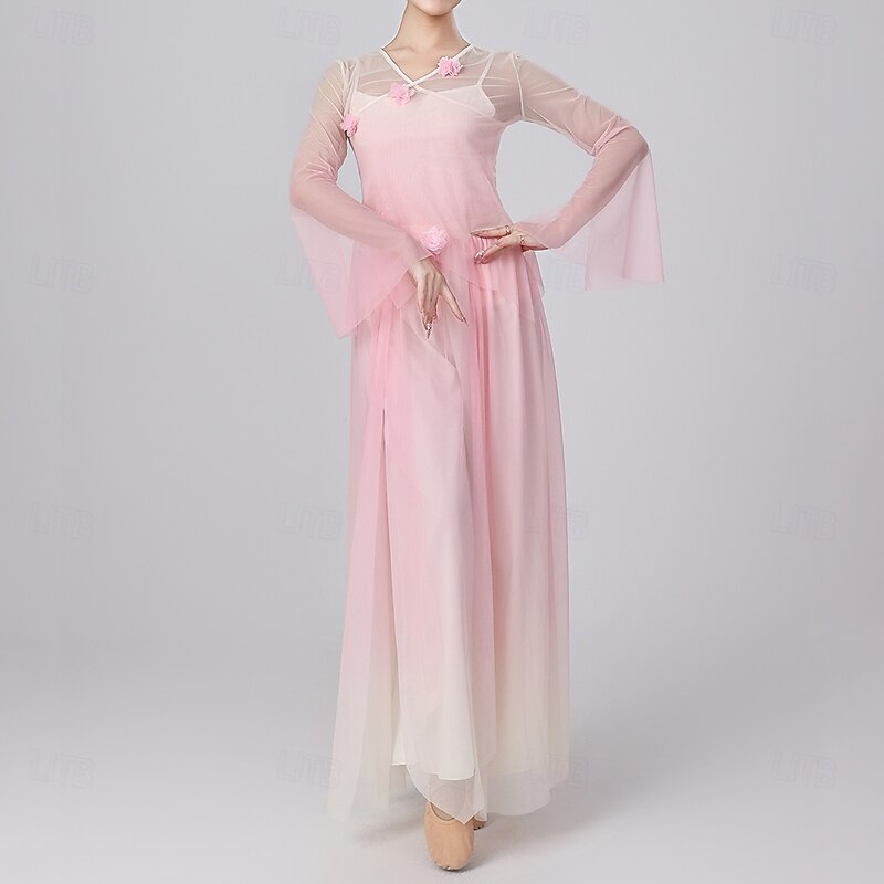 Activewear Skirts Splicing Tulle Women's Performance Training Long Sleeve High Polyester3