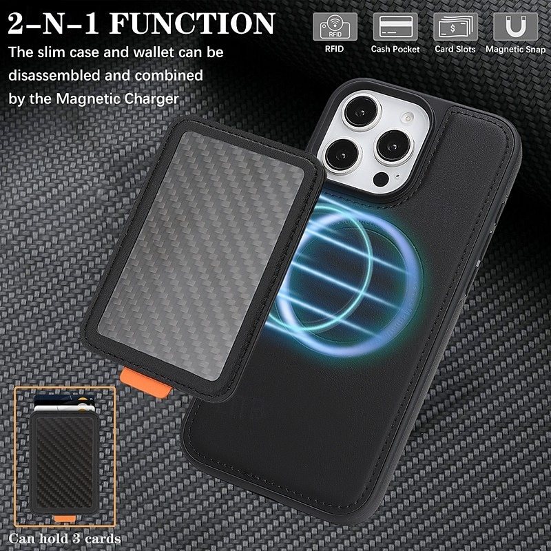 Phone Case For iPhone 17 Pro Max 17 Air 16 15 14 Pro Max Plus 16e 13 Pro Max Back Cover Magnetic Kickstand Card Slot Retro TPU Carbon Fiber3