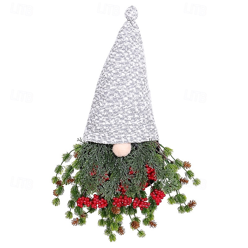 Christmas Wreath for Front Door Xmas Indoor Outdoor Decoration with Red Berries Faceless Gnome Hanging Tree Creative Holiday Garland for Hotel Window Shop Display4