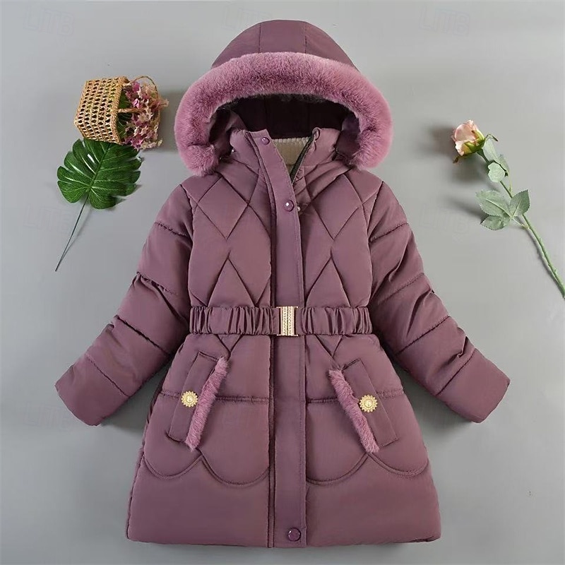 Kids Girls' Puffer Jacket Solid Color Fashion Pocket School Coat Outerwear 4 years+ Fall Black Pink Red4