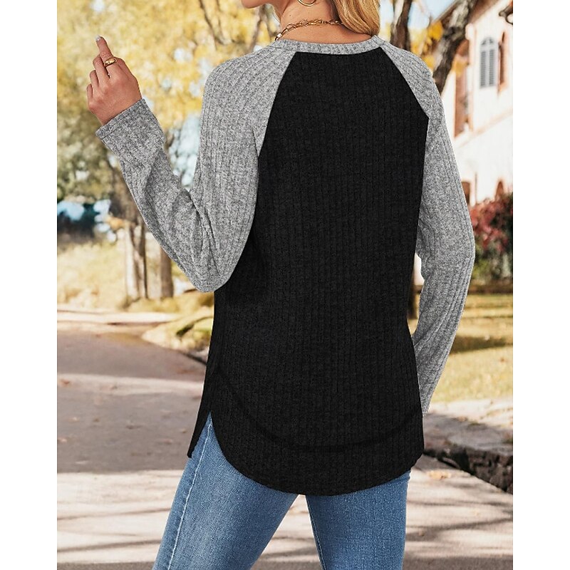 Women's Pullover Sweatshirt Sweatshirts Color Block Casual Long Sleeve Round Neck Regular Tops Holiday Going out Patchwork Black Brown Green Coffee Gray Fall Winter4