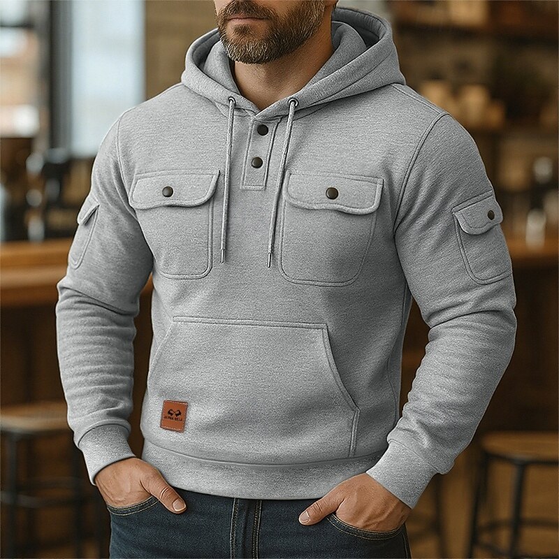 Men's Hoodie Button Up Hoodie Fleece Hoodie Tactical Hoodie Black Burgundy Navy Blue Blue Khaki Hooded Plain Multi Pocket Sports & Outdoor Casual Daily Streetwear Cool Sportswear Spring &  Fall - Main Image