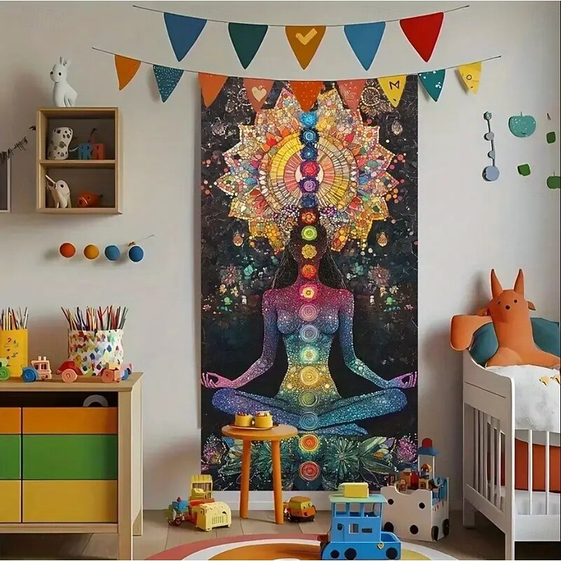 Door Cover Outdoor Banners Seven Chakra Yoga Meditation Galaxy Lotus Aesthetic Mystic Bedroom Living Room Front Door Home Decor3