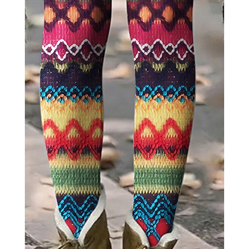 Women's Pants Trousers Leggings Cozy Leggings Casual Boho Full Length High Waist Geometic Elastic Waist Print Breathability Comfortable Stretchy Vacation Street Daily Wear Rose Summer Spring Fall3