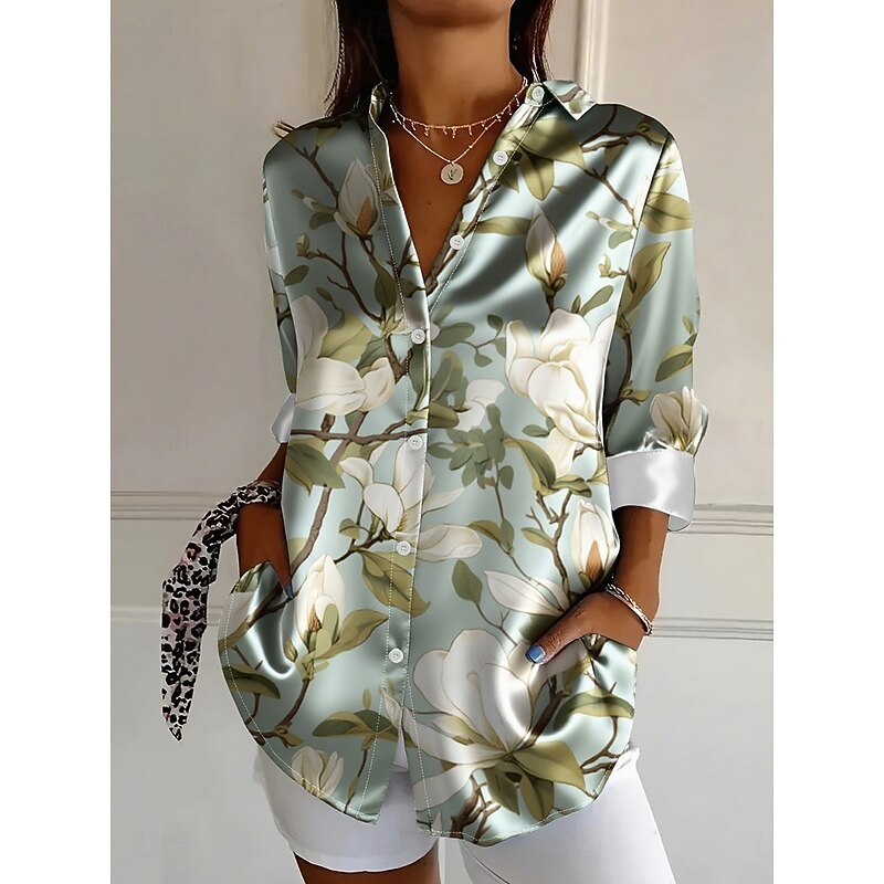Women's Shirt Dressy Tops Formal Work Shirt Floral Graphic Elegant Stylish Casual Long Sleeve Collar Regular Tops Work Daily Red Blue Purple Green Spring Fall Winter3