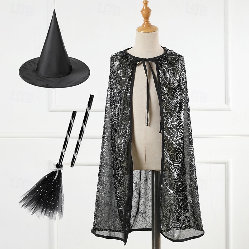 Kids Girls' Halloween Cape Geometric Fashion Outdoor Coat Outerwear 4-12 Years Fall Silver Multicolor Black3