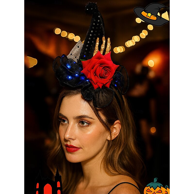 Women's Halloween Witch Hat Headband - Purple Spider and Ghost Decor Costume Accessory for Party, Cosplay and Dress Up3