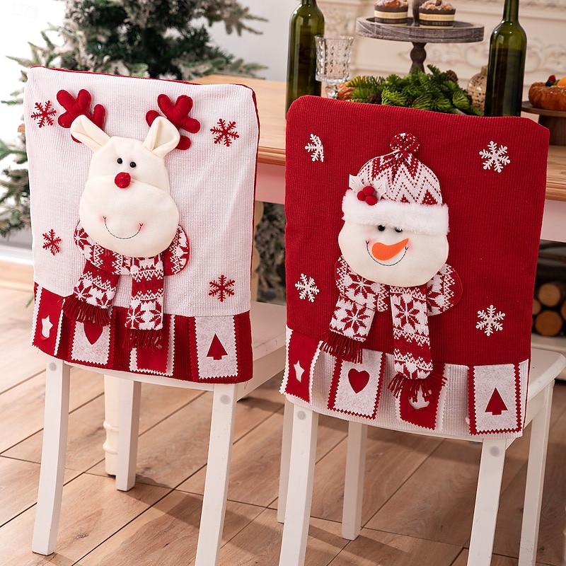 Christmas Chair Cover Holiday Fabric 3D Doll Design Santa Head Stool Cap Chair Back Protector Festive Christmas Decoration for Home Dining Room Party Seating Accessory4
