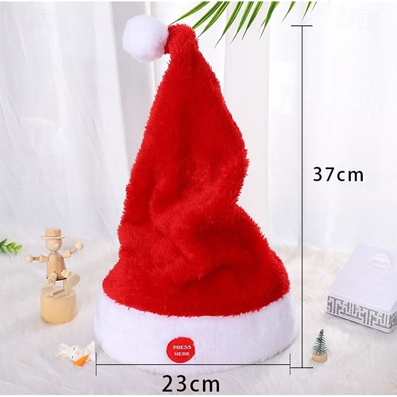 Christmas Santa Hat Electric Swing Moving Hat Plush Red and White Musical Christmas Hat Santa Cap Adults Gifts for Xmas New Year Party Supplies2