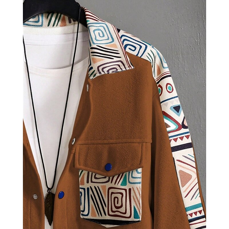 Men's Lightweight Jacket Cargo Jacket Casual Jacket Vacation Daily Breathable Pocket Buttons Spring Fall Geometric Fashion Classic Lapel Regular Brown Jacket4