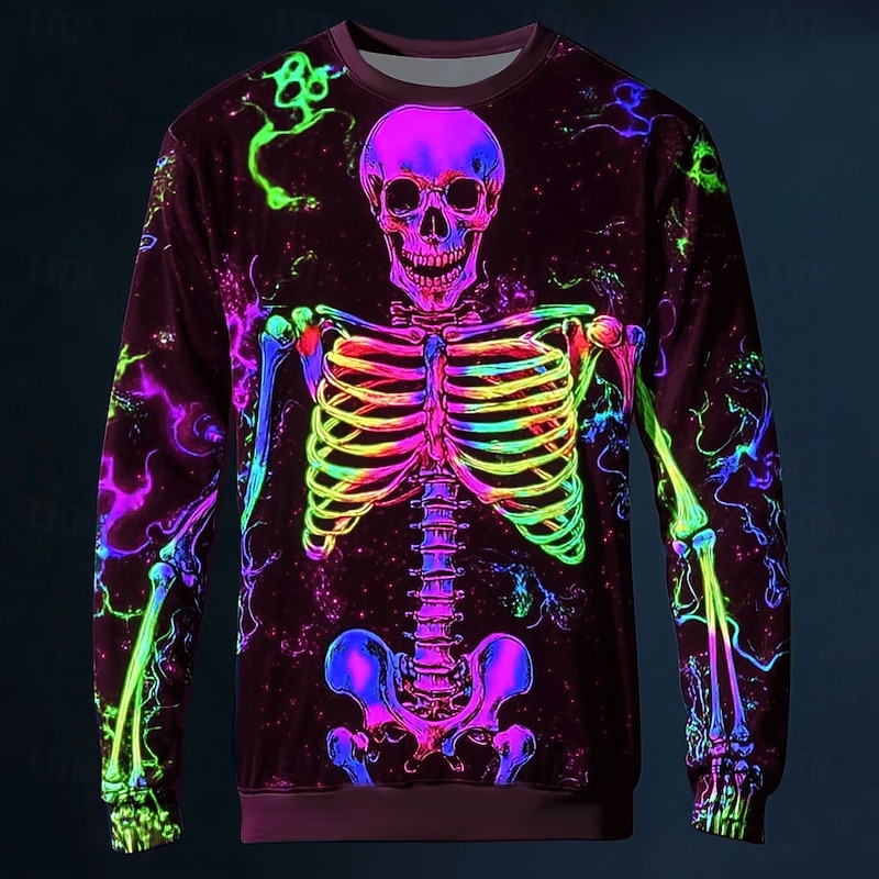 Halloween Day of the Dead Skull Men's Skull Sweatshirt Punk Party Long Sleeve Crew Neck Vacation Yellow Blue Crewneck 3D All Seasons Designer4