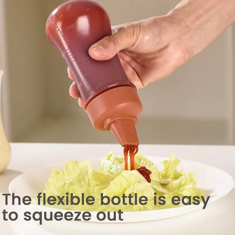 3pcs Measurable Condiment Squeeze Bottle, 350ml Kitchen Sauce Dispenser Bottles with 5 Nozzles for Ketchup, Salad Dressing, and Condiment Portioning4
