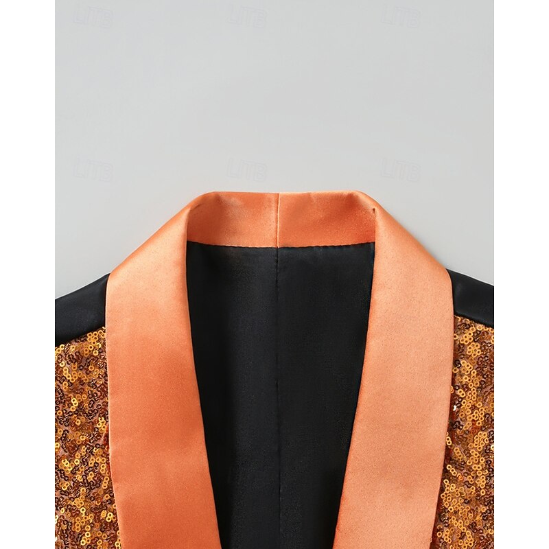 Men's Vest Waistcoat Gilet Vacation Party Business Fashion Casual Spring Fall Buttons Sequin Polyester Comfortable Plain Single Breasted One-button V Neck Regular Fit Orange Vest4