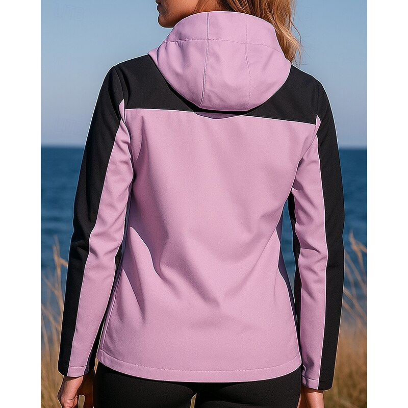 Women's Windbreaker Softshell Jacket Hiking Jacket Outdoor Waterproof Windproof Hiking Outfits Hiking Clothes Spring Autumn / Fall Top Camping / Hiking / Caving Running Patchwork Dark Pink Black White2