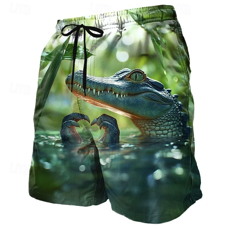 Men's Animal Crocodile Novelty Swim Trunks Swim Shorts Board Shorts Mid Waist Funny Outdoor Vacation Side Pockets Mesh Lining Elastic Drawstring Waist Designer Clothing Apparel