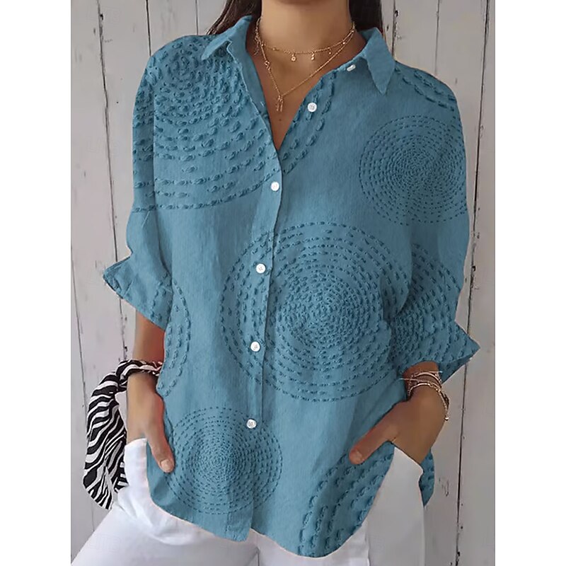 Women's Shirt Button Down Tunic Shirt Collar Long Sleeve Graphic Abstract Daily Stylish Modern Regular Tops Work Daily Holiday s Print White Blue Green Khaki Spring Fall3