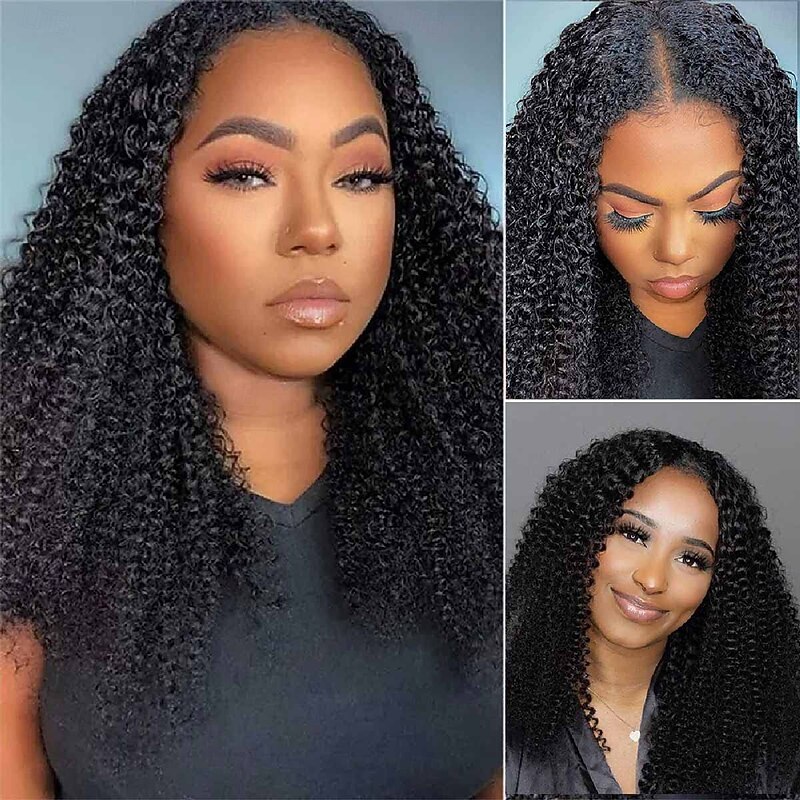 Curly V Part Wig Human Hair Upgrade U Part Wig Human Hair Wigs for Women Glueless V Shape Wig Afro Curly Wigs No Leave Out 180% Density Natural Color
