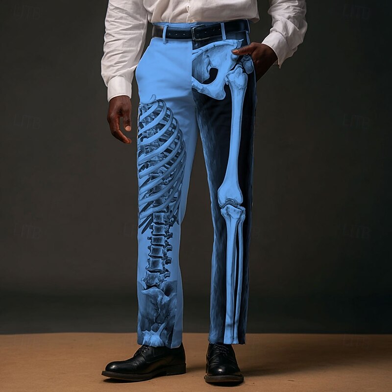 Halloween Men's Skeleton Halloween Costumes Dress Pants Trousers Suit Pants Mid Waist Dark Punk Gothic Style Outdoor Holiday Slim Fit Pants with Pockets Spring Fall 3D Print White Blue Orange3