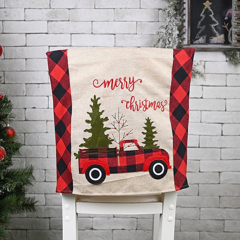 Christmas Chair Cover Creative Home Holiday Decoration Plaid Car Design Chair and Stool Cover Festive Christmas Party Dining Room Seating Accessory2