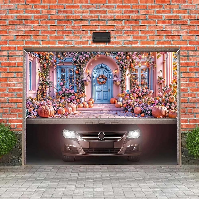 Halloween Garage Door Cover Large Hanging Backdrop Pumpkin Farm Cute Rustic Cottagecore Party Outdoor Shooting Backgrounds Yard Home Decor3