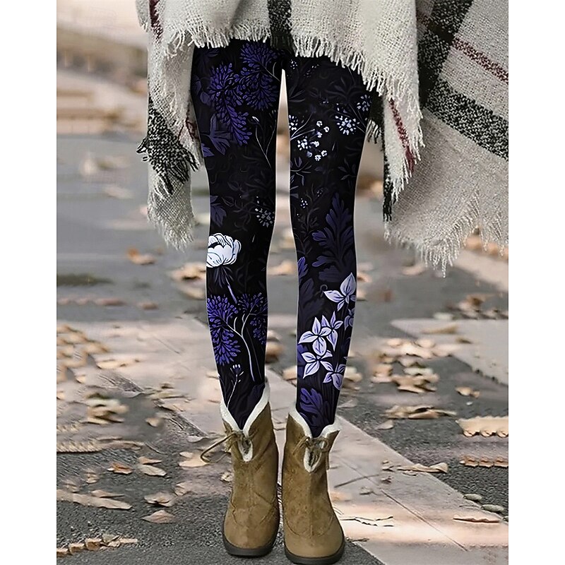 Women's Pants Trousers Leggings Cozy Leggings Streetwear Casual Full Length High Waist Floral Elastic Waist Print Breathability Comfortable Stretchy Vacation Street Daily Wear Purple Coffee Summer
