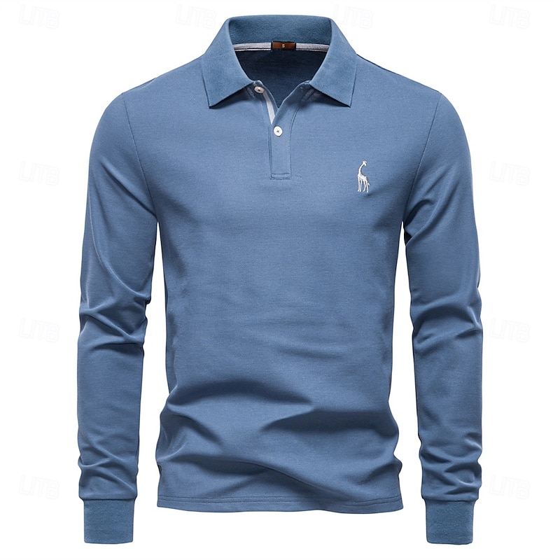 Men's Polo Work Business Turndown Long Sleeve Leisure Comfortable Plain Embroidery Color Block All Seasons Regular Fit Black White Dark Navy Army Green Light Blue Polo