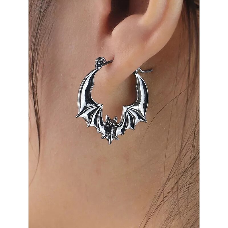 Women's Halloween Bat Hoop Earrings – Gothic Punk Style Alloy Jewelry for Party, Cosplay and Night Out Accessories