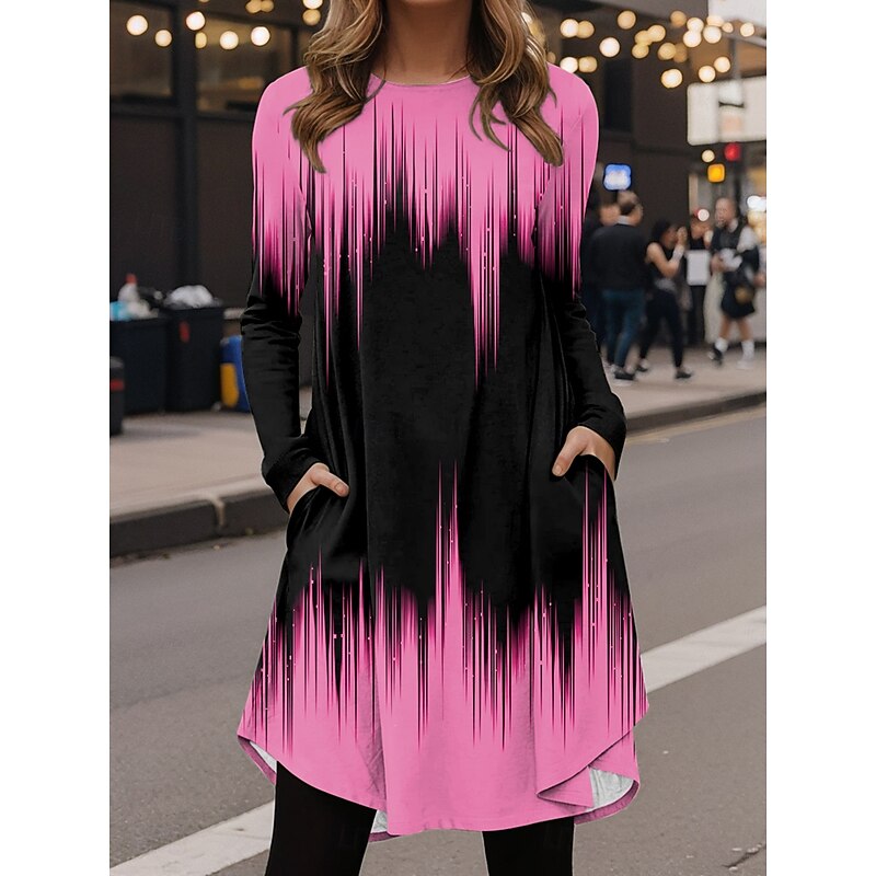 Women's Mini Dress T Shirt Dress Tee Dress Casual Daily Regular Fit Graphic Geometric Long Sleeve Crew Neck White Pink Red Royal Blue Spring Fall Winter