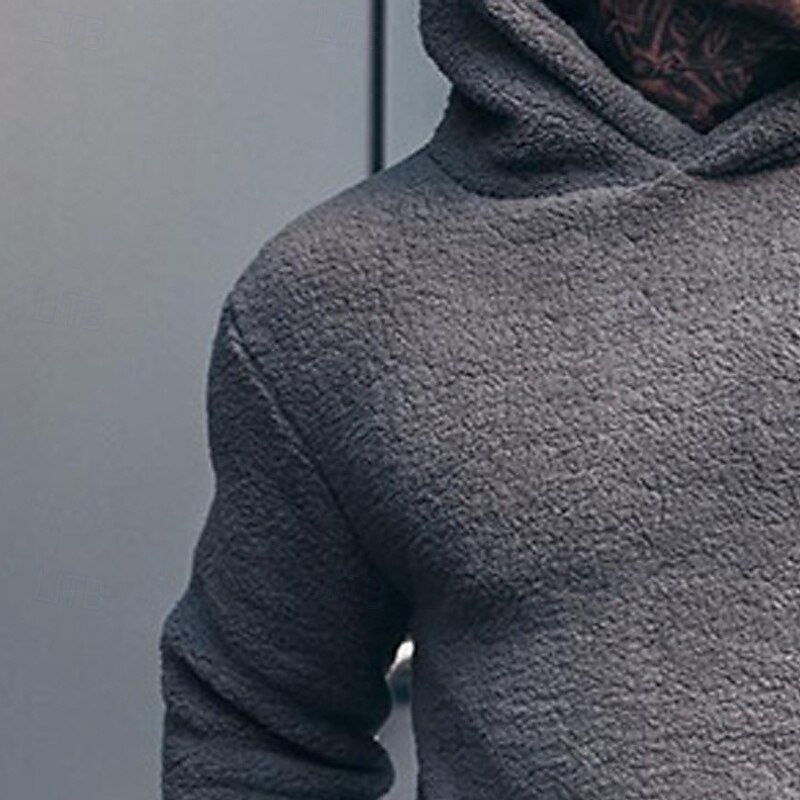 Men's Hoodie Fleece Hoodie Black Gray Hooded Plain Patchwork Sports & Outdoor Casual Daily Streetwear Cool Sportswear Winter Clothing Apparel Hoodies Sweatshirts3