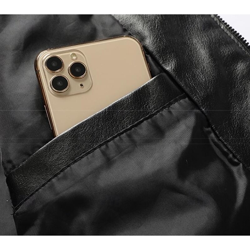 Men's Faux Leather Jacket Motorcycle Jacket Outdoor Casual Windbreaker Slim Fit Fall Winter Solid Color Punk Active Regular Black Burgundy Blue Jacket3