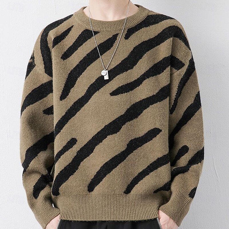 Men's Ombre Color Block Pullover Sweater Jumper Knitwear Crewneck Casual Vacation Home Daily 3D Print Knitting Keep Warm Long Sleeve Spring Fall Winter Black Brown2