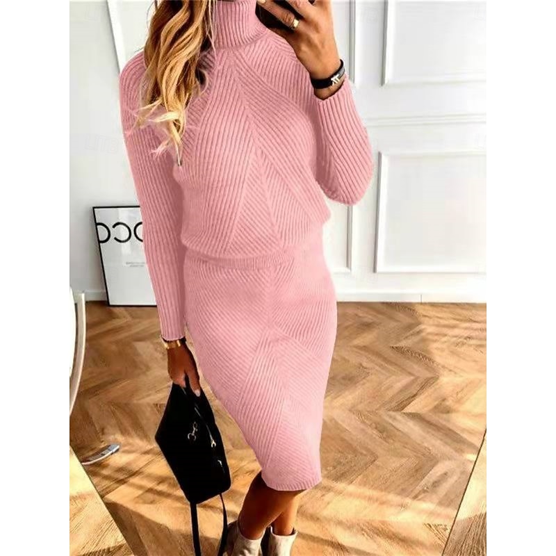 Women's Midi Dress Sweater Dress Casual Dress Sheath Dress Fashion Modern Daily Weekend Regular Fit Plain Long Sleeve Turtleneck White Pink Red Light Grey Spring Fall Winter Autumn