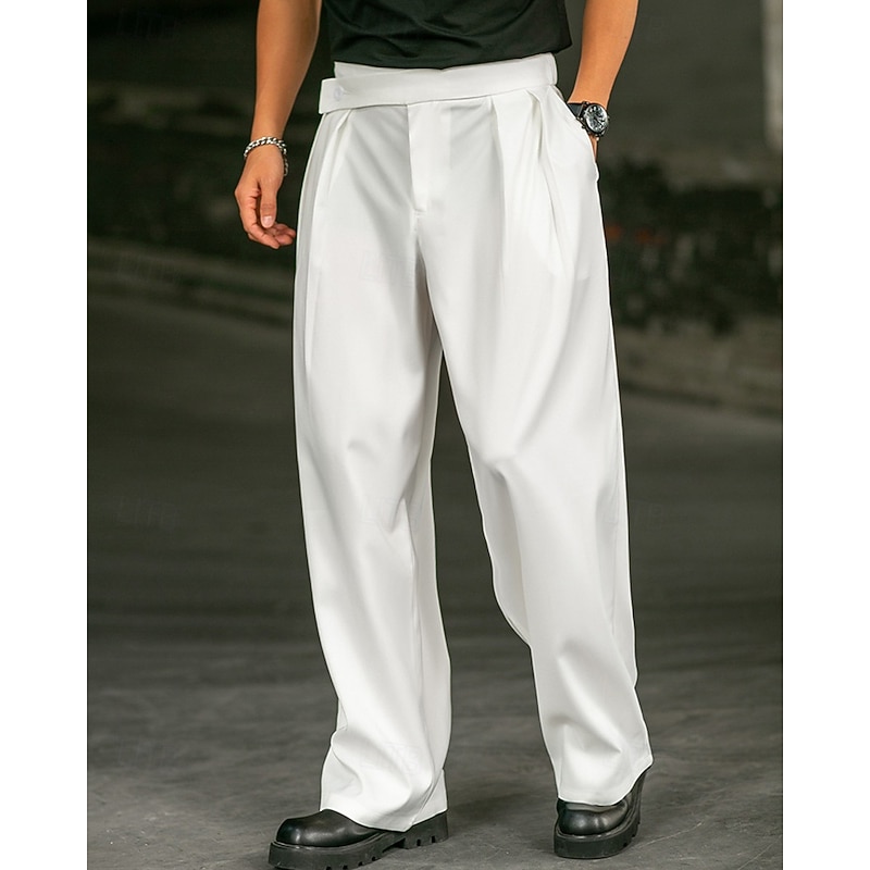 Men's Dress Pants Trousers Chinos Slacks Pocket Elastic Waist Plain Comfort Formal Party Work Fashion Classic Style White Micro-elastic