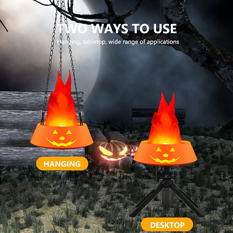 Pumpkin Fake Flame Light 3D Dynamic Fire Effect Flame Light LED Halloween Fire Light for Indoor/Outdoor Suspension or Desktop Decor  Spooky Party Prop & Atmosphere Lighting for Bar Stage Home2