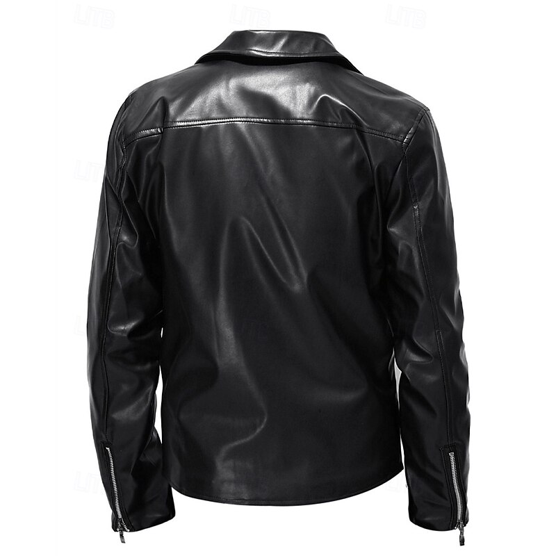 Men's Faux Leather Jacket Biker Jacket Motorcycle Jacket Vacation Daily Windproof Warm Pocket Fall & Winter Plain Fashion Classic Lapel Regular Black Red Jacket3