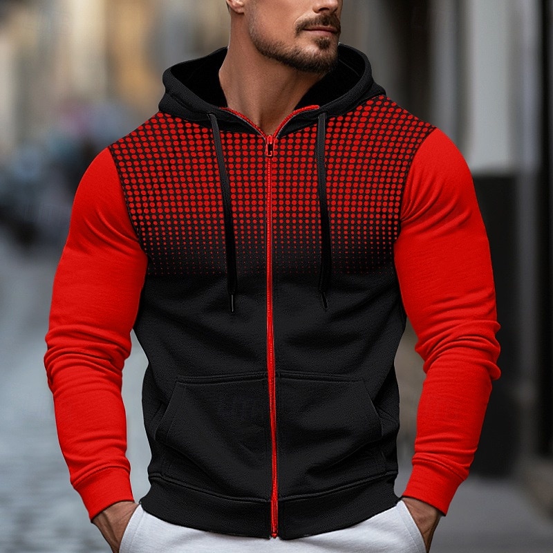 Men's Hoodie Full Zip Hoodie Black White Blue Gray Hooded Plain Patchwork Color Block Sports & Outdoor Casual Daily Streetwear Cool Sportswear Spring &  Fall Clothing Apparel Hoodies Sweatshirts3