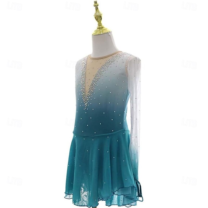 Figure Skating Dress Girls Teens Blue Gradient Ice Skating Competition Costumes Elegant Figure Skating Skirt3