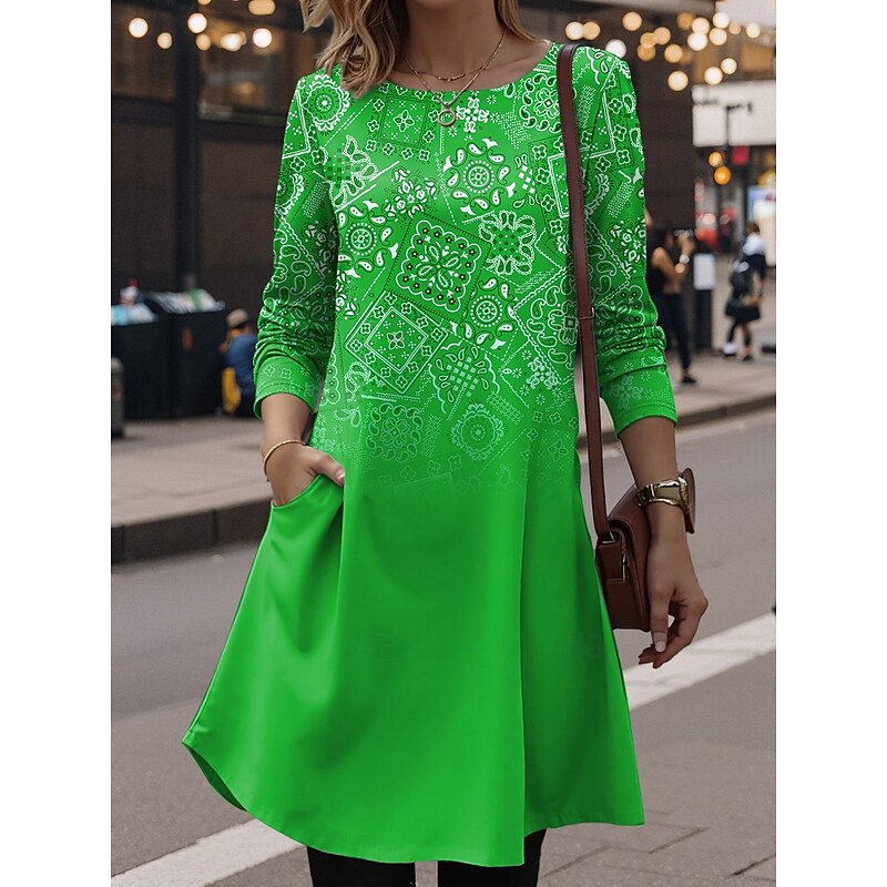 Women's Mini Dress T Shirt Dress Tee Dress A Line Dress Vacation Casual Daily Date Regular Fit Ombre Graphic Geometric Long Sleeve Crew Neck Red Royal Blue Emerald Green Purple Summer Spring Fall3