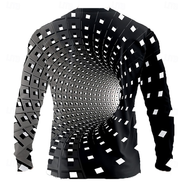 Men's Optical Illusion 3D T Shirt Long Sleeve T shirt 3D Print Crew Neck Shirt Fashion Exaggerated Street Daily Black Blue Green Summer Spring Fall Clothing Apparel S M L XL XXL XXXL2