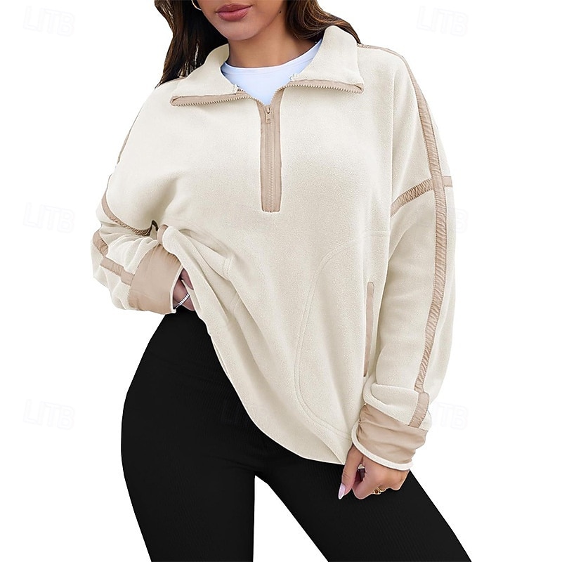 Women's Pullover Sweatshirt Pullover Zip Up Sweatshirts Color Block Streetwear Casual Long Sleeve Turtleneck Regular Tops Street Holiday Half Zipper Quarter Zipper Zipper Black White Blue Beige Coffee4