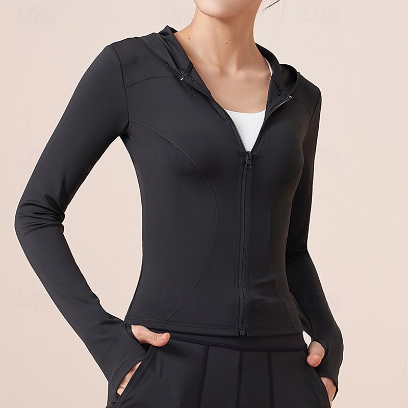 Women's Hoodie Jacket Lightweight with Thumbholes Long Sleeve Sports Solid Color Top For Gym Athletic Running Tight Fit Activewear2