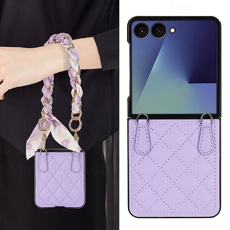 Phone Case For Samsung Galaxy Z Flip 7 Z Flip 6 Z Flip 5 Z Flip 4 Back Cover with Lanyard Shockproof Retro TPU PU Leather4