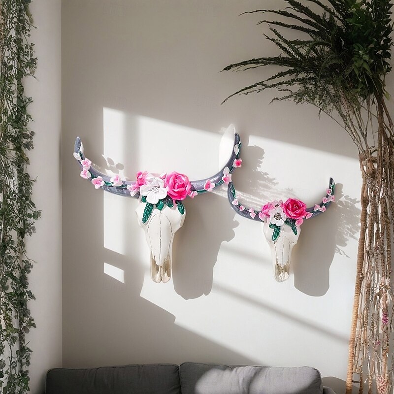 Nordic Viking Animal Skull Wall Decor, Resin Faux Ram Head Hanging Ornament, Realistic Animal Skull Wall Art for Home, Bar, Restaurant, and Party Decoration